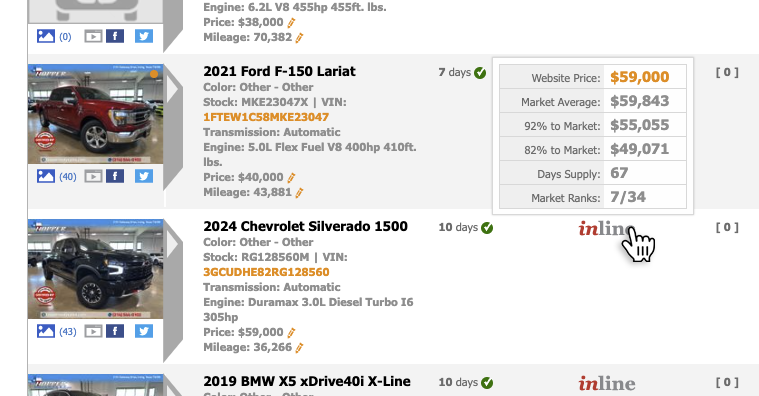 InLine Pricing Showroom Snapshot